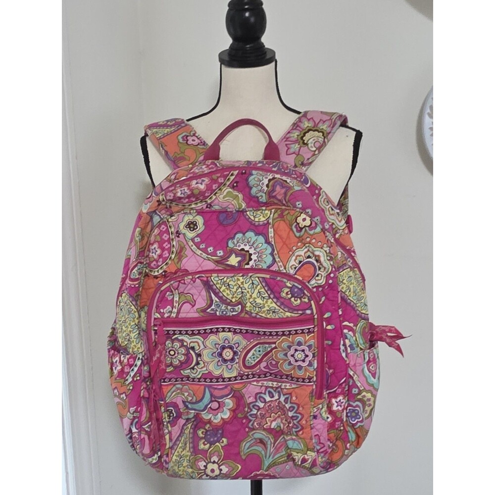 Pretty VERA BRADLEY Bright Pink PAISLEY Multi Color BACKPACK 18”x14” GUC